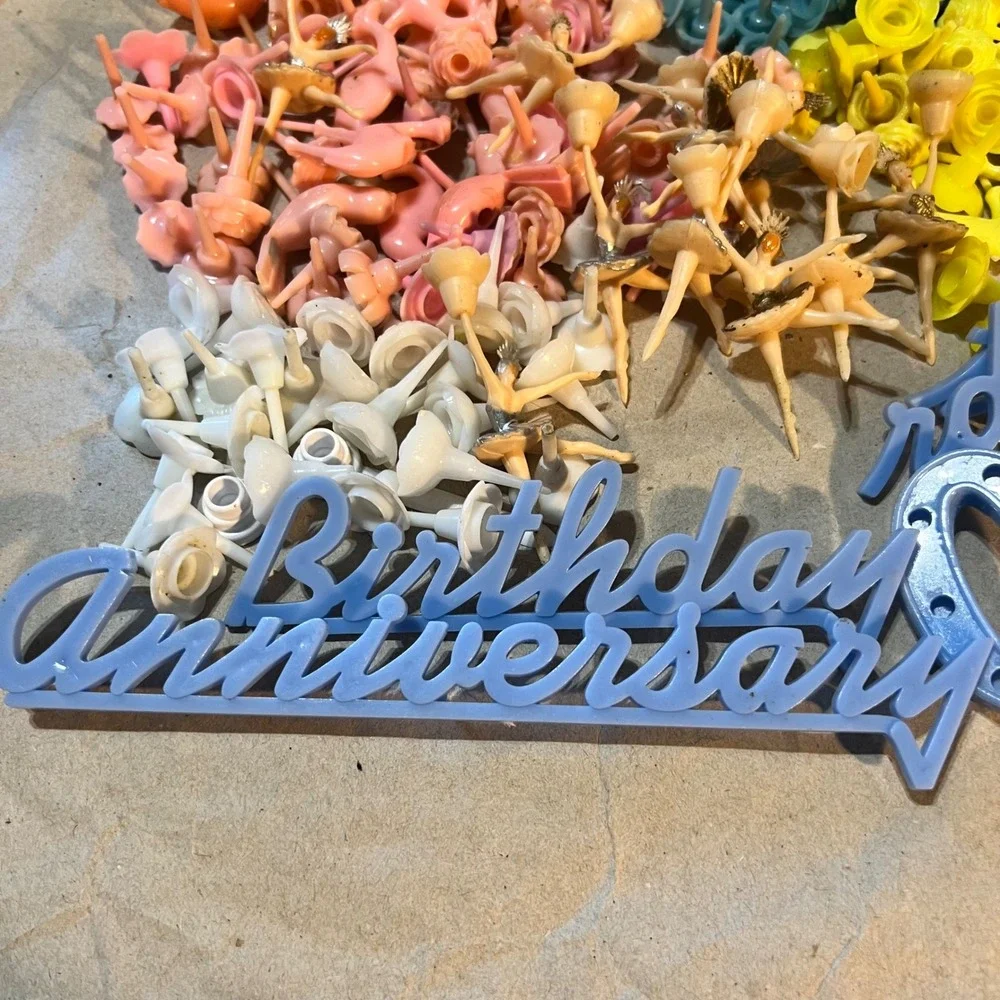 Vintage Mixed Lot Plastic Cake Toppers Numbers Ballerinas Flamingos Multi Color